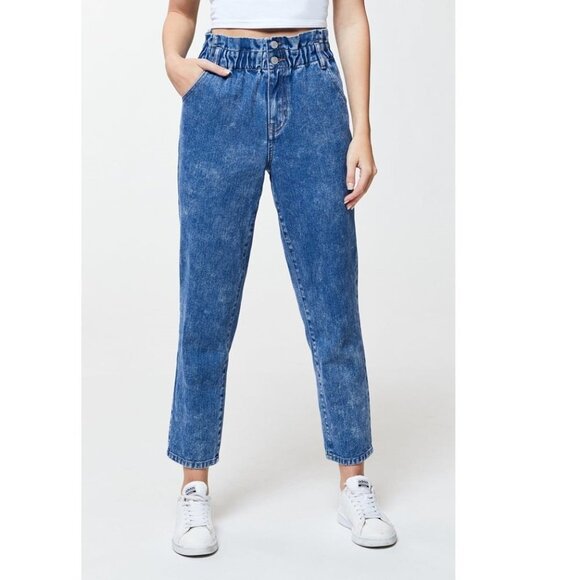 PacSun Blue Cotton Denim Casual Button Elastic Waist Mom Jeans P6251 - Picture 1 of 10